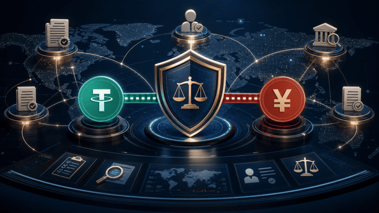 Global legal and compliance checks for USDT-to-RMB settlement