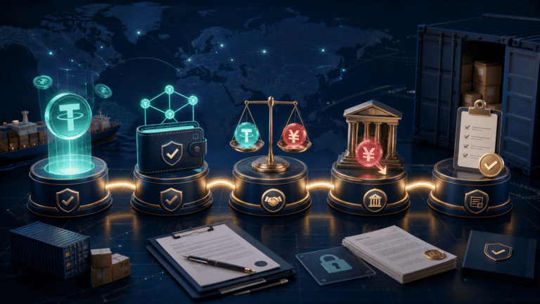 End-to-end USDT-to-RMB supplier settlement workflow