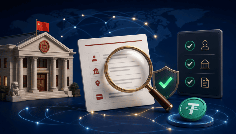 Illustration of Chinese bank beneficiary details being reviewed for an RMB bank TT request