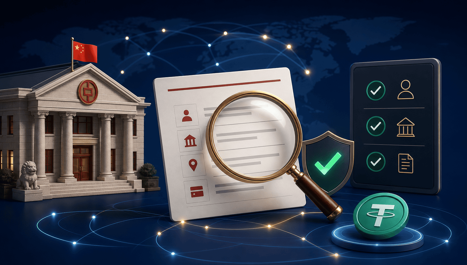 Illustration of Chinese bank beneficiary details being reviewed for an RMB bank TT request