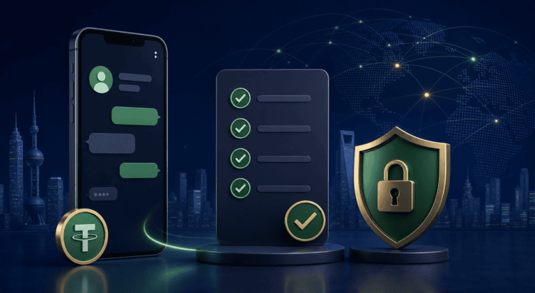 Illustration of a WeChat Pay recipient checklist and secure transaction verification